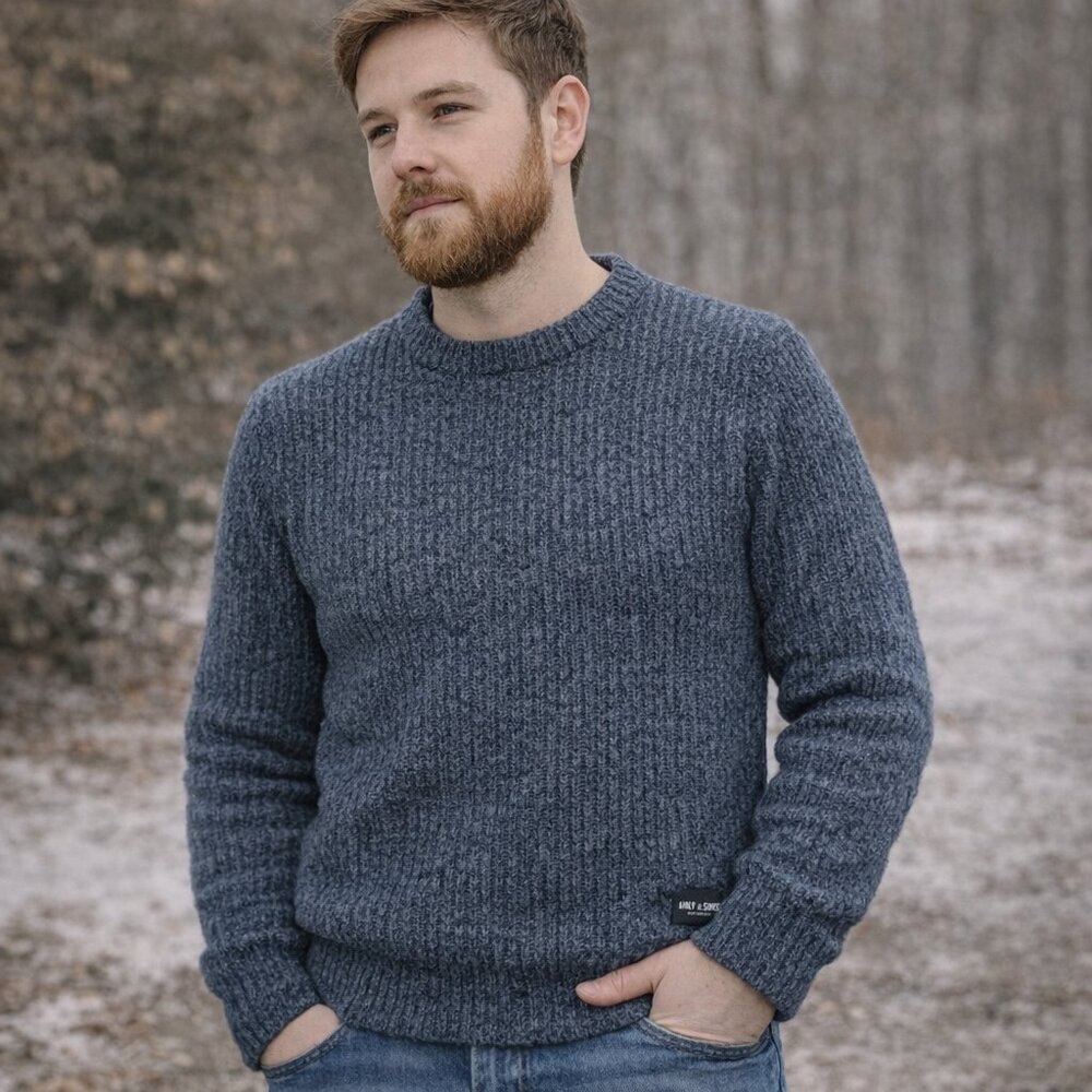 Only & Sons Knit Crewneck Sweater Blue Textured Men's Small